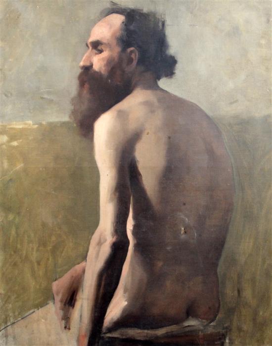 Albert de Belleroche (1864-1944) Nude study of a seated man 34 x 27in., unframed